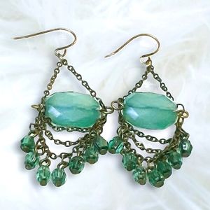 Vintage Sea Blue-Green Beaded Chandelier Earrings